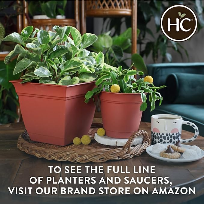 The HC Companies 6 Inch Eclipse Square Planter Pots with Drainage Holes & Attached Saucer, Lightweight UV-Resistant Plastic Indoor Outdoor Planters, 4-Pack Flower Pots for Garden & Home Decor, Teal