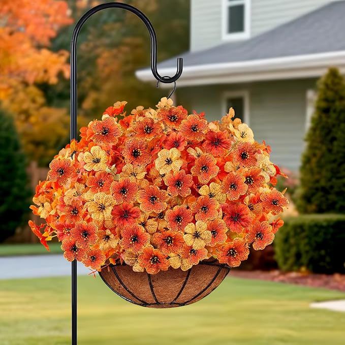 16 Bundles Artificial Fall Flowers for Outdoors, Realistic Fake Silk Flowers with Eucalyptus, No Fade Faux Fall Plants for Planter, Patio, Front Porch & Garden Decor