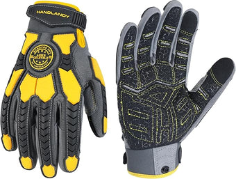 HANDLANDY Anti Vibration Gloves, SBR Padding, TPR Protector, Mechanic Work Gloves (Large, Black)
