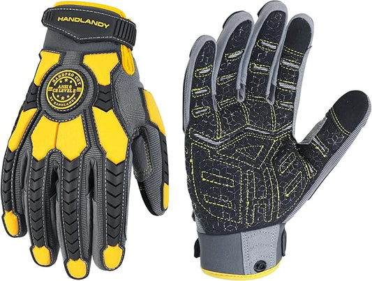 HANDLANDY Anti Vibration Gloves, SBR Padding, TPR Protector, Mechanic Work Gloves (Large, Black)