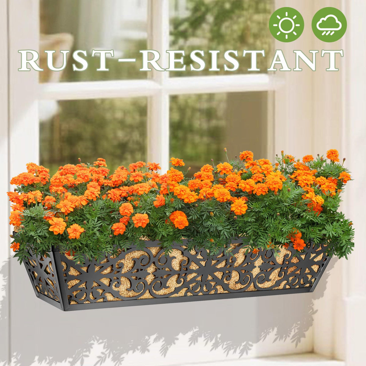 Karlliu 2 Pack 30 Inch Window Boxes Planters Railing Planter Box with Adjustable Brackets & Coco Liners Fabric Plant Grow Bags Deck Railing Planter Boxes Balcony Hanging Flower Box for Outdoor Plants
