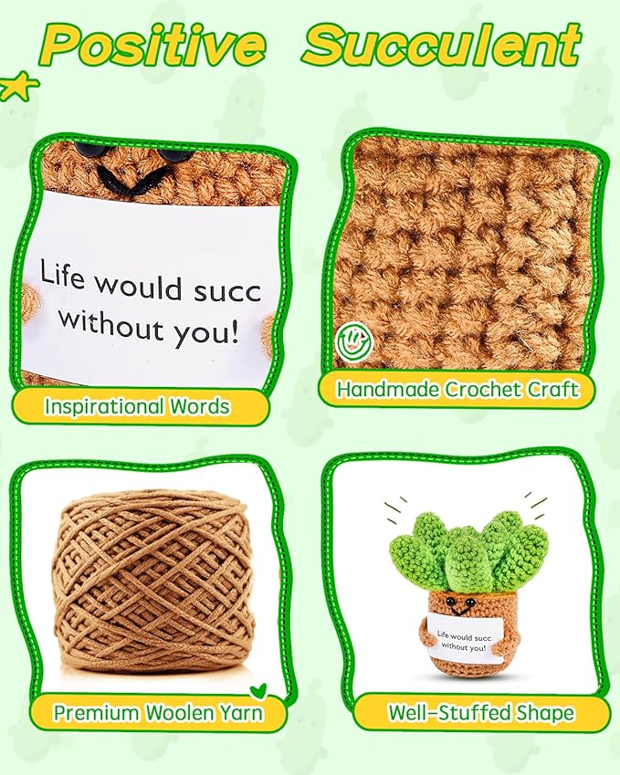 Crochet Positive Succulent Plant Thank You Gifts for Birthday Easter Day Mother's Day, Emotional Uplifting Gifts for Women Men Mom Dad Friends Wife Coworkers Cute Funny Decors (Life Would Succ)