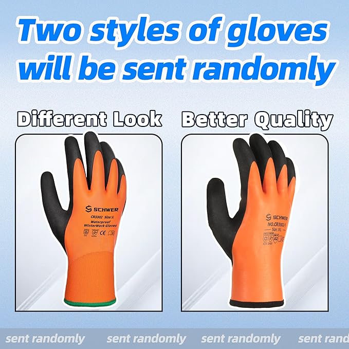 Schwer 100% Waterproof Winter Work Gloves, ANSI A2 Cut Resistant Freezer Gloves for Outdoor Cold Weather Keep Hands Warm, Thermal Insulated Gloves for Shoveling Snow, Ice Fishing, Super Grip, XXL