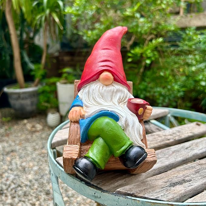 Drinking Coffee Faceless Garden Gnome Statue Decoration 7.1" Figurine Ornament for Indoor Outdoor Home Patio Yard Lawn