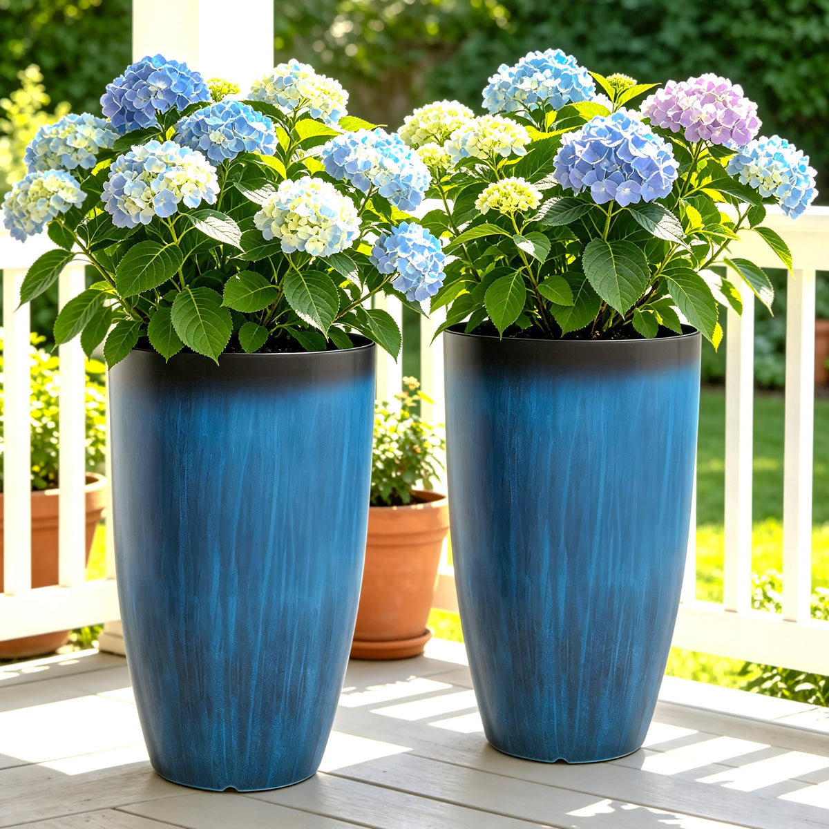 Autodaya 24" Large Tall Outdoor Planters Set of 2, Faux Ceramic Flower Pots