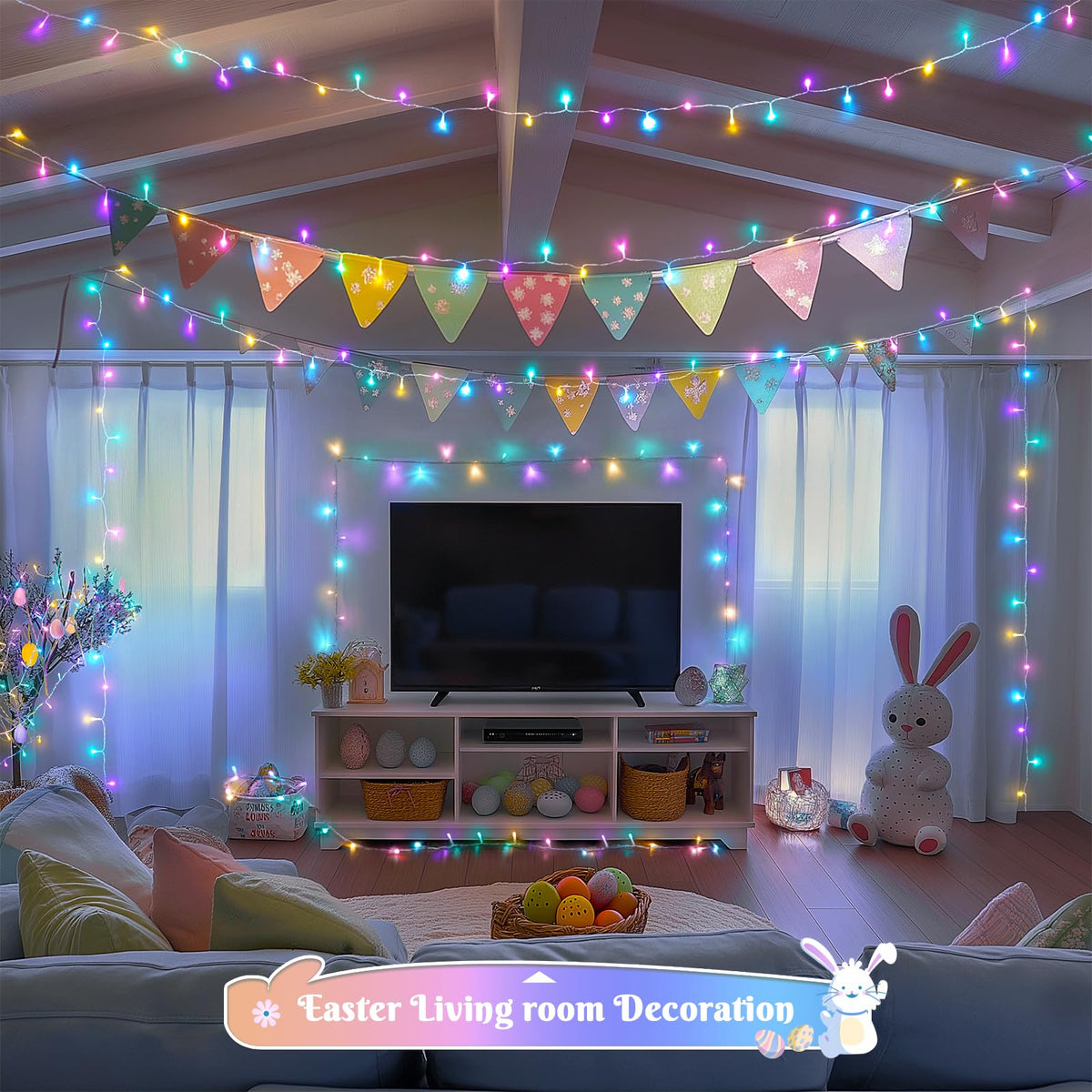 JMEXSUSS 400 LED Easter Lights Indoor Outdoor, 132FT Easter String Lights