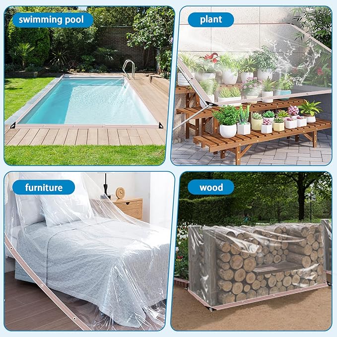 Clear Tarps Heavy Duty Waterproo 10x12 FT,Clear Plastic Tarp with Grommets,Transparent PVC Vinyl Tarpaulin for Outdoor,Plant,Garden,Chicken Coop,Patio,Cat Litter