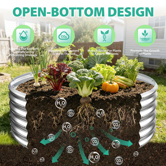YSEJOMP 17" Tall 48" Diameter Round Raised Garden Bed Kits Outdoor Silver