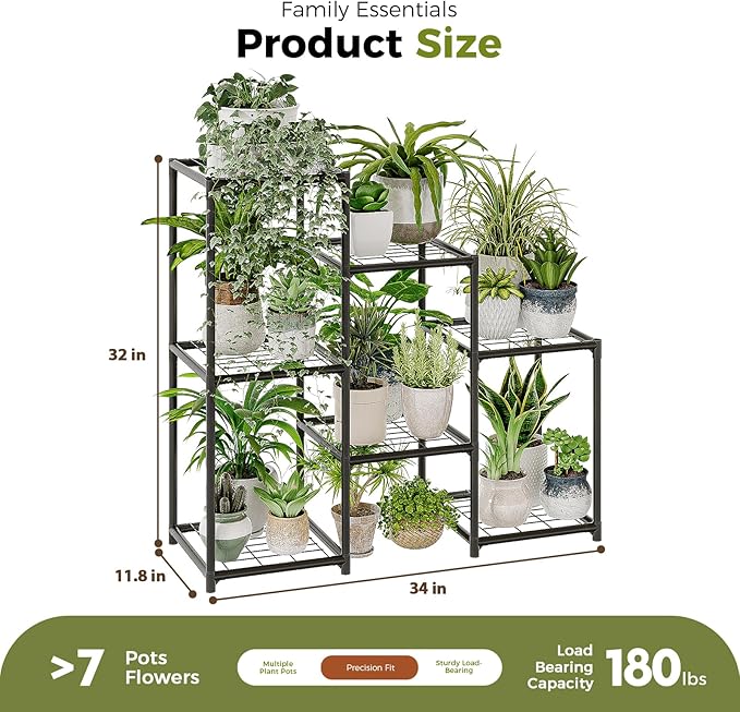 Bamworld Black Plant Stand Outdoor Metal Plant Shelf for Multiple Plants 3 Tiers Ladder Plant Holder Waterproof for Garden Living Room Patio Morden Home Decor Gardening Gifts