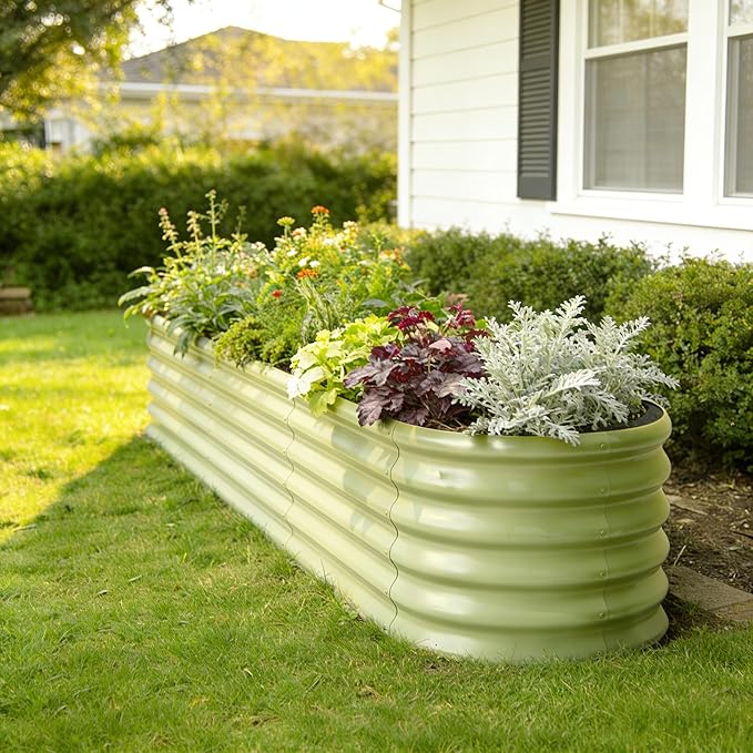 4-Pack Galvanized Raised Garden Bed 10x2x1.5 | 8x4x1.5 ft, 18" Tall Metal Planter Boxes Outdoor for Herb Vegetable, Modular Raised Flower Bed for Gardening with Zn-Al-Mg Coated - Moss Green