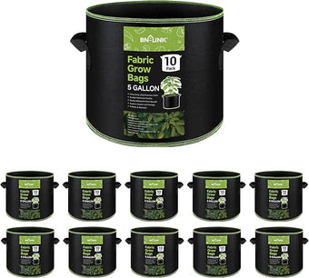 BN-LINK 10-Pack 5 Gallon Grow Bags, Heavy Duty Aeration Fabric Pots with Handles, Thickened Nonwoven Plant Bags for Vegetables, Flowers, Fruits