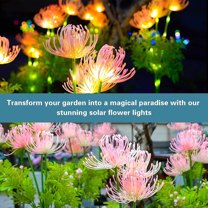 DooYard Solar Garden Lights, Solar Flowers Lights with Glowing Flowers & Stems, Upgraded Solar Panel, Outdoor Lights for Garden Decoration,Yard Decor and Gift for Mother (4 Pack)