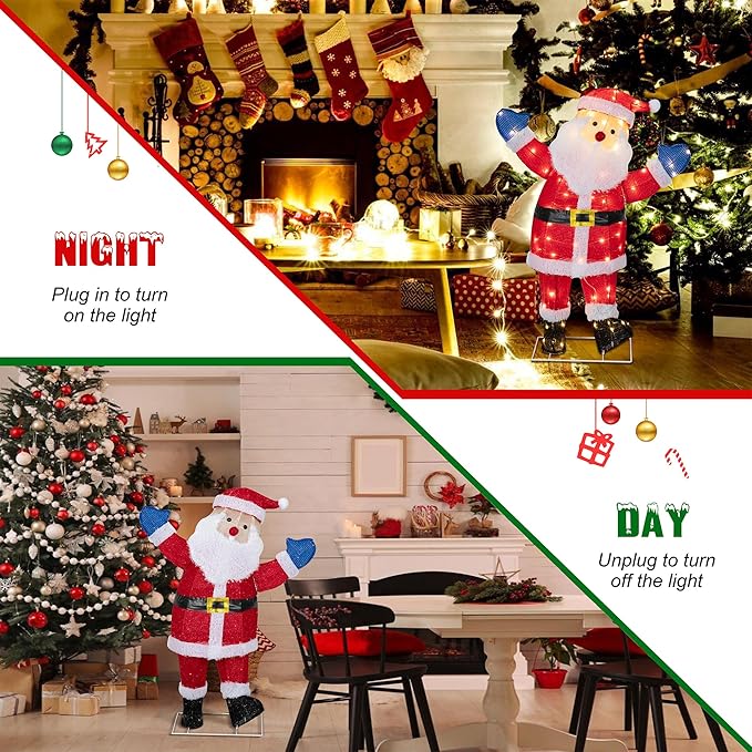 Lighted Christmas Santa Claus Outdoor Decorations, Christmas Standing Santa Claus 3D Super Large Lighted Holiday Displays Family Set Decoration Outdoor Indoor Yard
