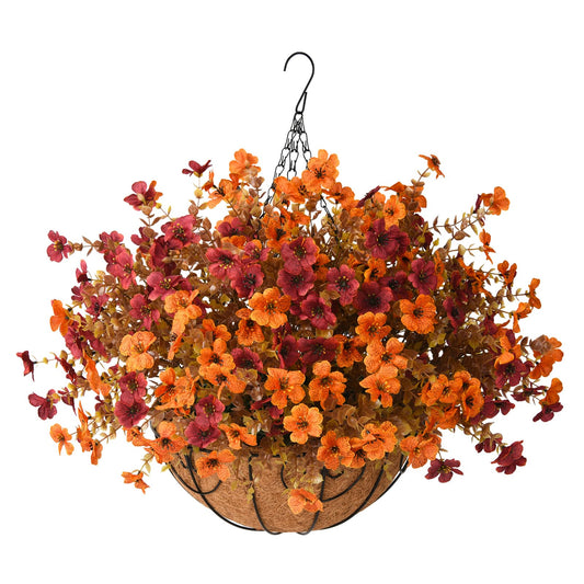 Artificial Fall Hanging Flowers Basket, UV Resistant Mums for Outdoors