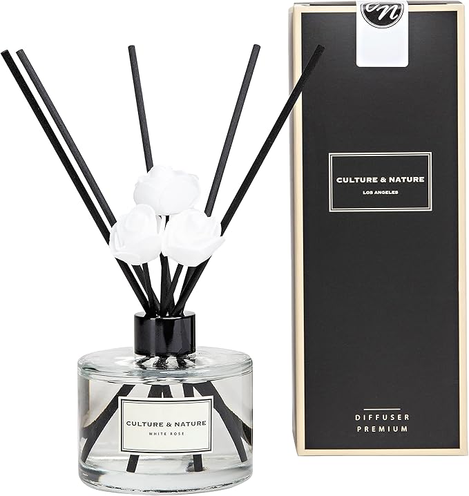 CULTURE & NATURE Reed Diffuser Set 6.7oz (200ml) White Rose Scented Diffuser with Sticks Home Fragrance Reed Diffuser for Bathroom Shelf Decor