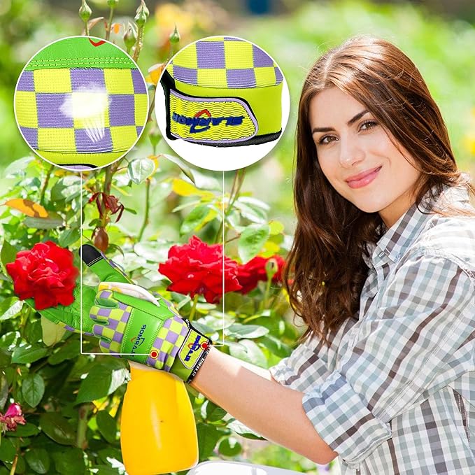 Leather-Gardening-Gloves for Women,Thorn-Proof Work-Gloves for Weeding,Digging,Planting,Pruning Yard garden Gloves