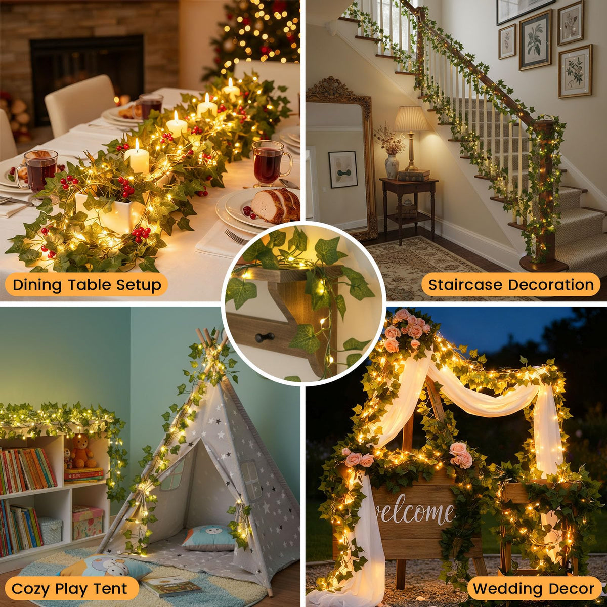DomeStar 40 FT 120 LED Fairy Lights with Vines, Vines with Light, Curtain