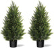 Outdoor Artificial Cedar Topiary Tree, Faux Evergreen Shrubs for Front Porch Decor, Lifelike Fake Bushes Plants for Home Living Room Front Door Decor (2, 3ft)