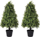 Azoco 30" Artificial Boxwood Topiary Trees Outdoor Set of 2 - UV Resistant Faux Plants for Front Porch Outside Planter, Realistic Fake Cone-Shaped Bushes & Shrubs 2.5ft