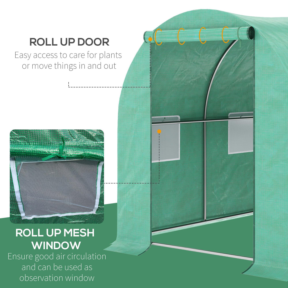 Outsunny 15' x 7' x 6.5' Walk-in Tunnel Hoop Greenhouse PE Cover Green