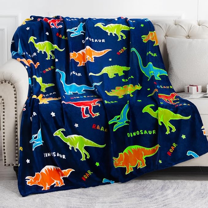 Dinosaur Gifts Toys for Boys Girls - Glow in The Dark Dino Blanket Best Christmas Birthday Valentines Easter Presents for Kids Age 1 2 3 4 5 6 7 8 9 10 Year Old Child Teen Toddler Soft Throw 50"x60"