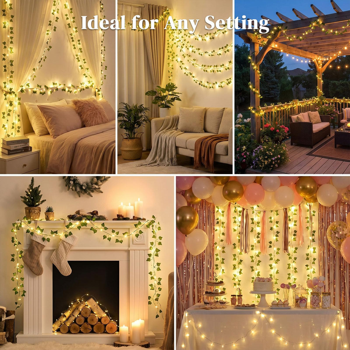 DomeStar 40 FT 120 LED Fairy Lights with Vines, Vines with Light, Curtain