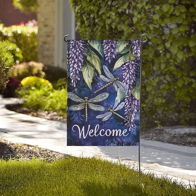 Plants Dragonfly Garden Flag 12x18 Inch Double Sided All-Weather Polyester Outdoor Flag For Patio Lawn Yard And Garden Welcome Decor