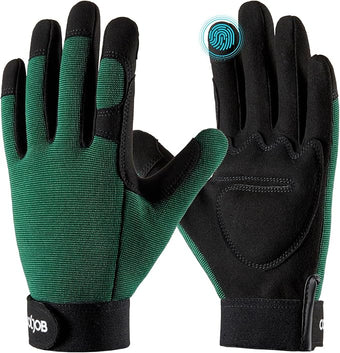 COOLJOB Thorn Proof Garden Gloves with Touchscreen Fingers for Men, Rose Pruning Work Gloves with Palm Cushion for Gardener, Farmer and Landscaper (Green 1 Pair Medium)