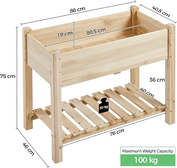 Topeakmart Raised Garden Bed Elevated 2 Tiers Wood Planting Bed Above Ground Planter Box for Vegetables Flowers Herbs Yard Outdoor, 34x18x30in, 2pcs