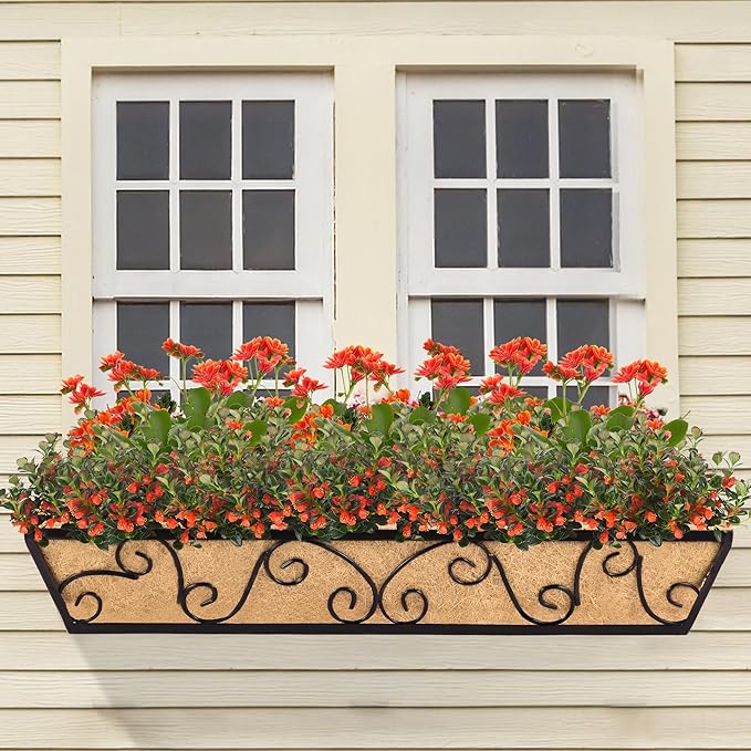 Y&M 30 Inch Window Deck with Coco Liner, Fence Metal Hanging Flower Planter Window Basket Deck Railing Planter Boxes for Outdoor Garden Lawn-Butterfly, 2pcs