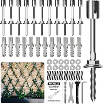 Acemaker Wire Trellis for Climbing Plants Outdoor, 12-Set Wall Trellis Kit for 5/64"(2mm) Wire Ropes, T316 Espalier System for Fence and Garden DIY Projects (Hubs Only, Without Cable)