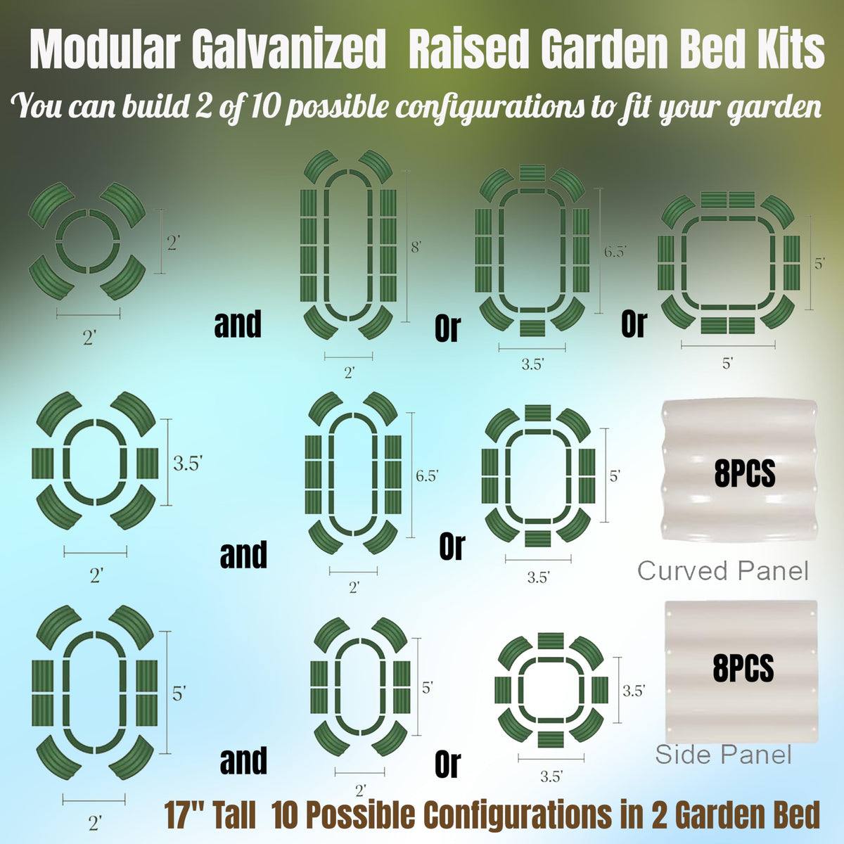 NestNature 17" Tall Galvanized Garden Bed,10-in-2 Modular Raised Garden Bed