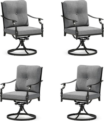 MFSTUDIO Patio Dining Chairs Set of 4, Outdoor Swivel Chairs with Cushions for Lawn Deck Backyard Garden, Metal Frame