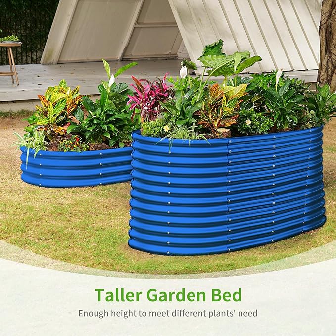 Land Guard 6x3x3ft Oval Galvanized Raised Garden Beds, Large-Capacity Metal Planter Box Outdoor, Durable Deep Raised Garden Bed 3ft Tall, Raised Beds for Gardening Vegetables, Royal Blue