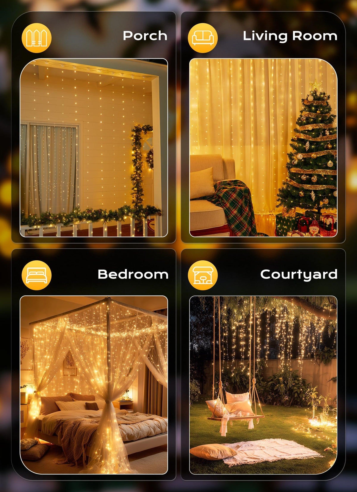 Brightown 2 Pack 300 LED Fairy Curtain Lights, 9.8ft x 9.8ft String Lights