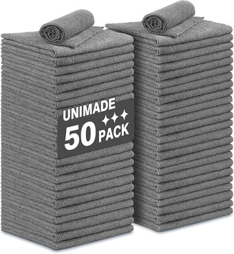 Microfiber Cleaning Cloth, 50 Pack Microfiber Towels for Cars Reusable Shop Rags Bulk Lint Free Cleaning Towels for Car Kitchen Automotive Bar Mechanic Restaurant Garage, 11.5"x 11.5", Grey