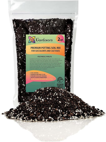 Gardenera Premium Organic Potting Soil, Succulent & Cactus Soil Mix, Fast Draining Pre-Mixed Blend - Horticultural Perlite (25%) + Peat Moss (75%) - Made in USA - 2 Quart