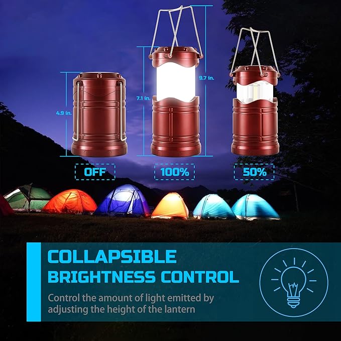 Lichamp LED Camping Lantern, 4 Pack Battery Powered Flashlight for Power Outages, Portable Collapsible Hanging Light Essential for Home, Outdoor, Emergency Lamp Survival Kit Gear for Hurricane,B4BD