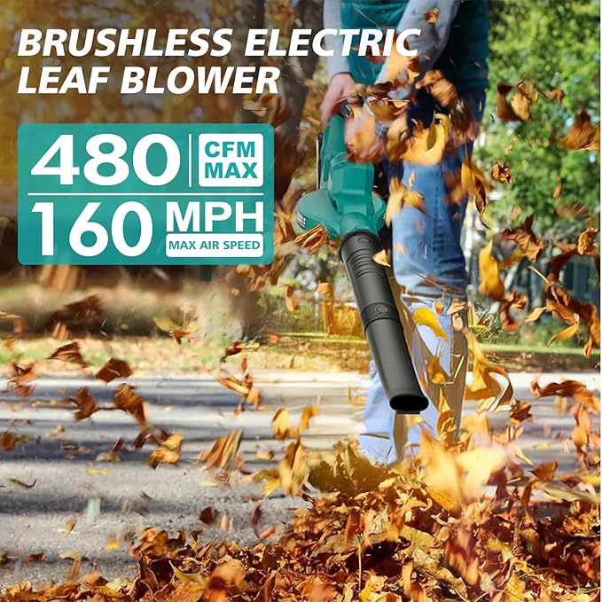 ALSO GO 20V Leaf Blower Cordless, Electric Leaf Blowers with 2X 2.0Ah Battery and Charger, 480 CFM 160 MPH Battery Powered Leaf Blower, Handheld Lightweight Blower for Lawn, Patio, Sidewalk Cleaning