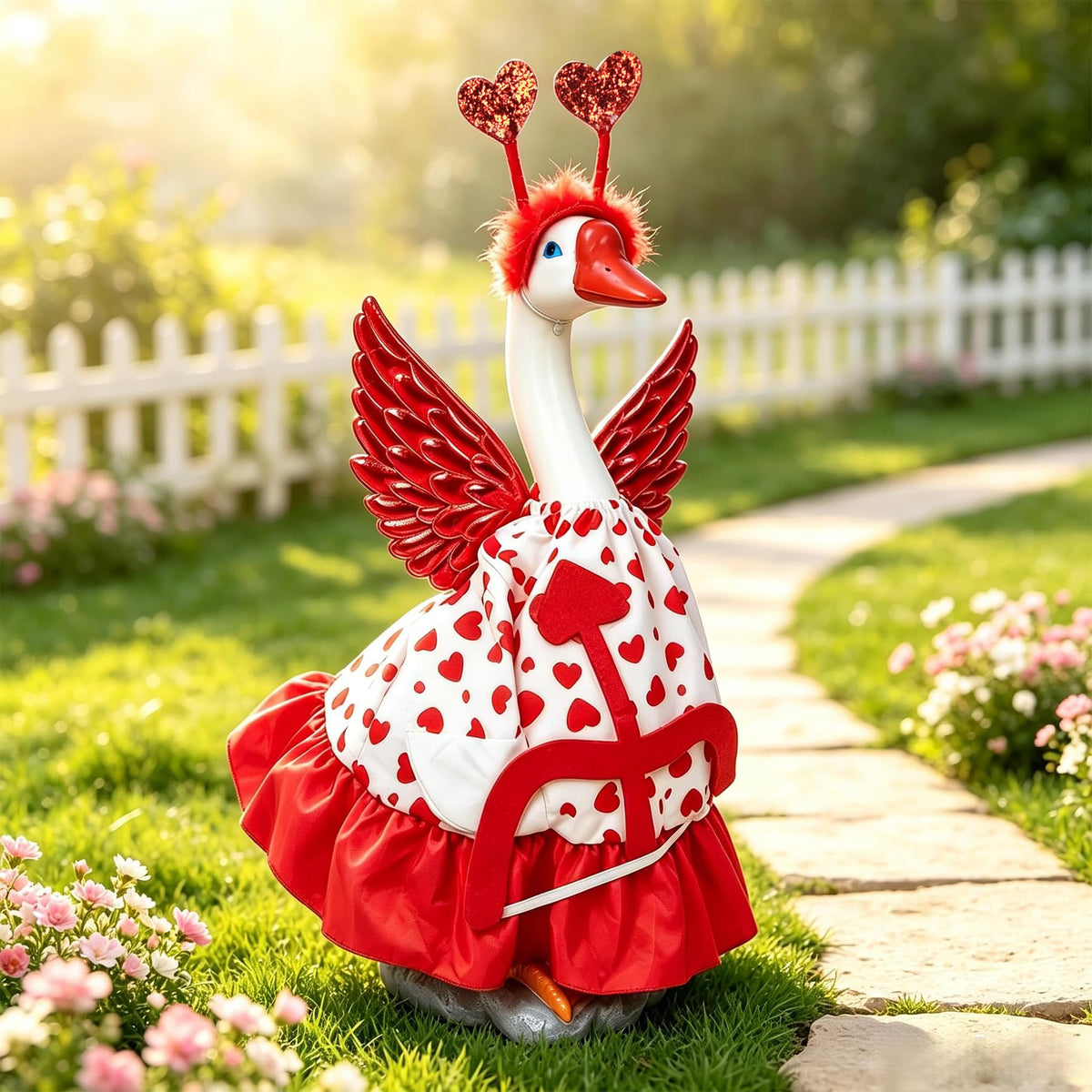 Garden Goose Statue with Angel Wings,Cute Outdoor Resin Garden Goose Decor