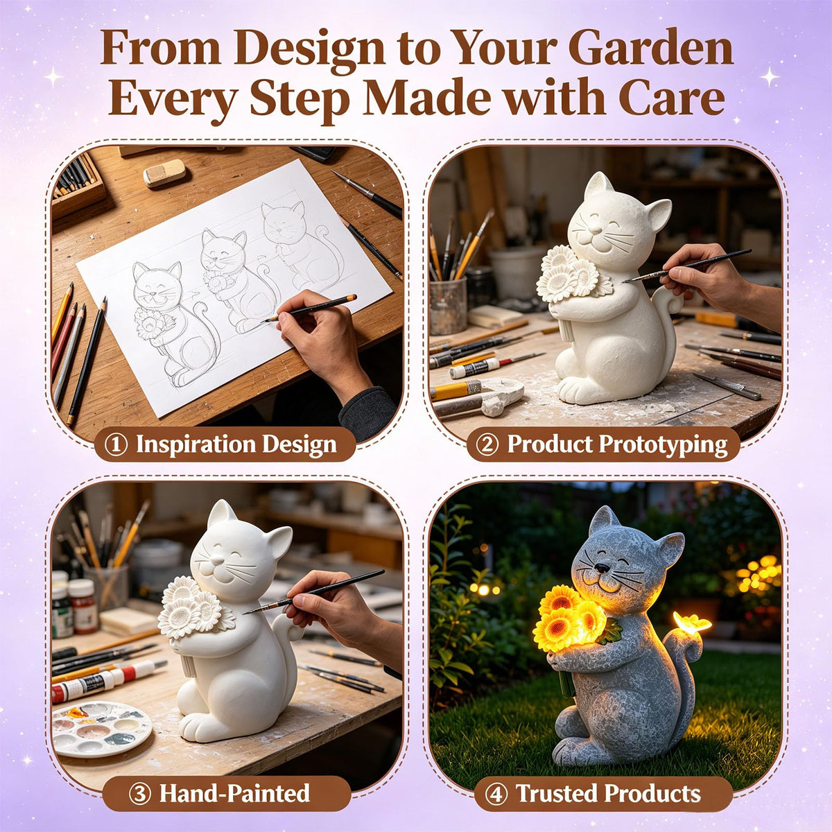 Solar Cat Garden Statue with Sunflowers - LED Light Up Outdoor Resin Cat Figurine with Butterfly, Waterproof Decor for Yard Patio Lawn, Unique Housewarming Birthday Gift for Mom Grandma Dad Cat Lovers