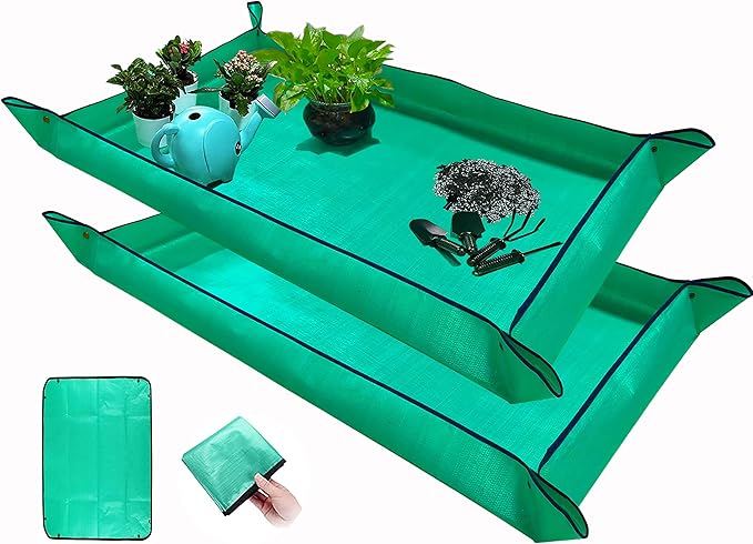 2 PCS Plant Repotting Mat for Indoor Plants, 43" X 29" Thickened Foldable Waterproof Plant Potting Tray and Mess Control, Portable Potting Mat Gardening Tray for House Plants Succulents, Extra Large