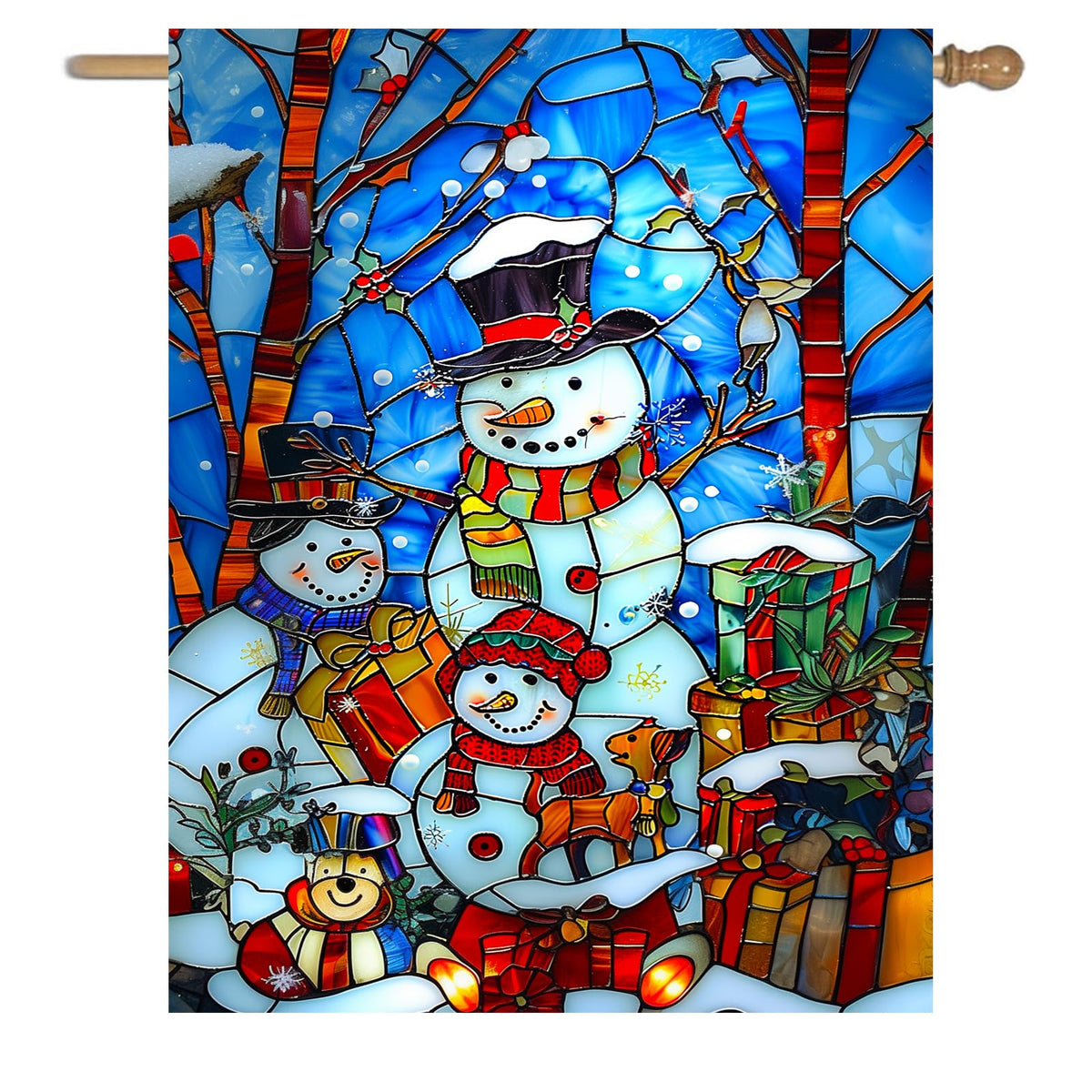 Stained Glass Snowman House Flags 28 x 40 Double Sided Merry Christmas Garden Flag Hello Winter Yard Flag Happy Holidays Flag for Outside Welcome New Year Outdoor Flag Large