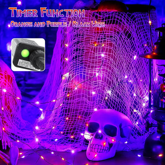 66FT 200 LED Fairy Lights Plug in, 8 Modes Twinkle Lights Purple and Orange