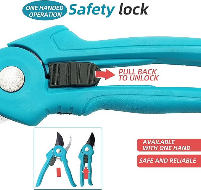 8” Pruning Shears for Gardening Stainless Steel Gardening Hand Pruner, Bypass Pruning Shears Steel Blades with Adjustable Up to 3/4" Cut, Non-stick Coating