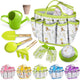 Kids Gardening Tool Set 18PCS Kids Toddler Gardening Set Includes Tote Bag Watering Can Apron Hat Rake Shovel Spoon Gloves Plant Pots and Labels, Outdoor Toys Gift for Boys Girls (Green)