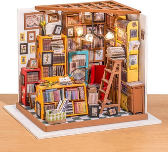 ROBOTIME DIY Miniature House Kit Miniature Dollhouse Kit Tiny House Kit for Adults Library House Kits Best Birthday Gifts for Teens(Sam's Study)
