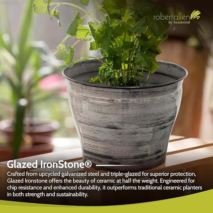Headwind Glazed Ironstone Vanhorne Collection – 14" Luna Brown Decorative Plant Pot – Lightweight & Triple Coated w/Drainage Flower Pots for Indoor Plants & Outdoor Planter Use by Robert Allen