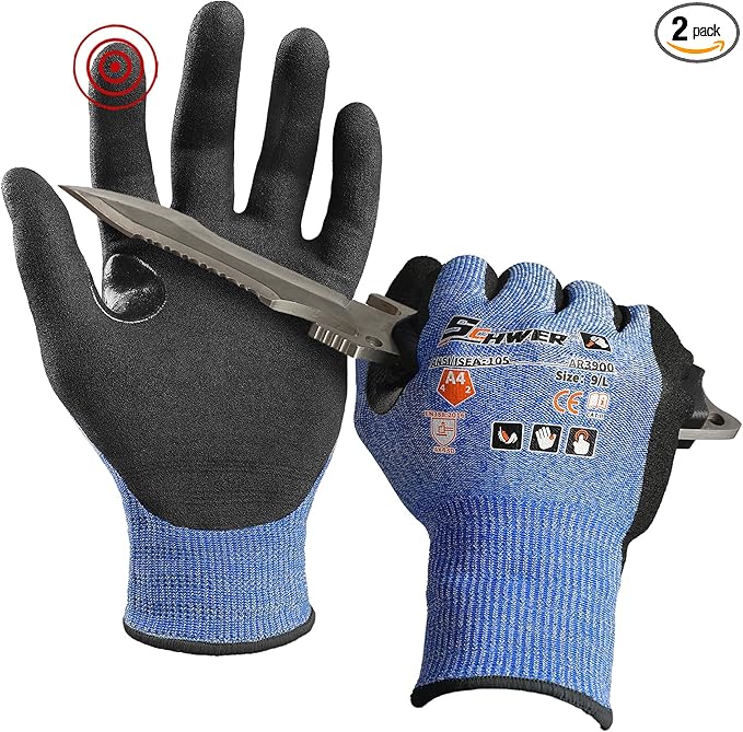 Schwer A4 AIR-SKIN Cut Resistant Work Gloves AR3900 with Extreme Lightweight & Thin, Grip Gloves for Fishing, Refined Work, Mechanic, Gardening, Touch-Screen, Non-PFAS, 3D-Comfort Fit, 2 Pairs, M