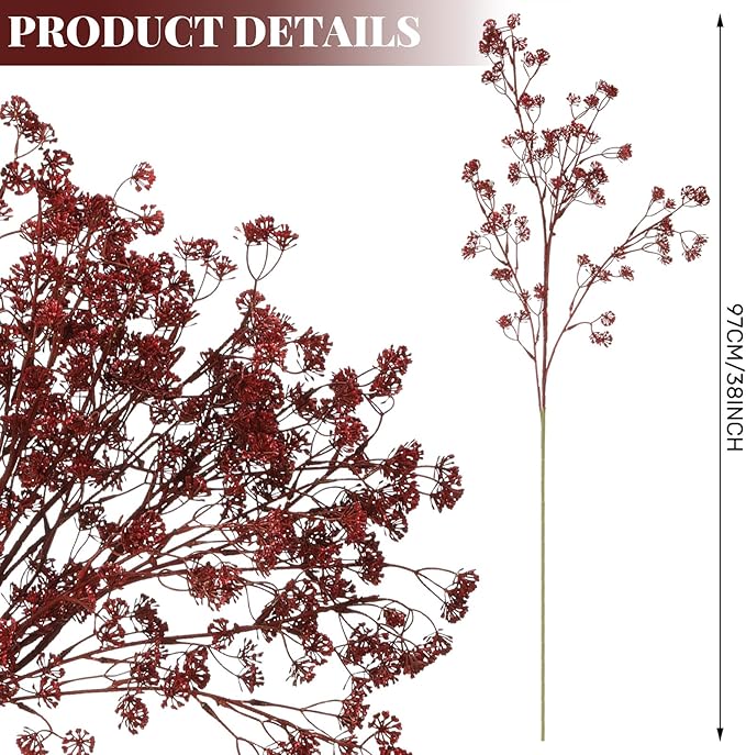 Zeyune 5 Pcs Faux Berry Stems Artificial Dusty Plum Stem Soft Plum Sedum Berry Picks Branches Faux Spray for Home Fall Christmas Thanksgiving Farmhouse Mantel DIY Decorations (Dark Red)